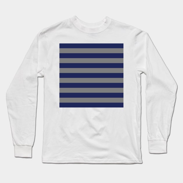 Navy Blue and Gray Stripes, Horizontal Awning Stripes Long Sleeve T-Shirt by AmyBrinkman